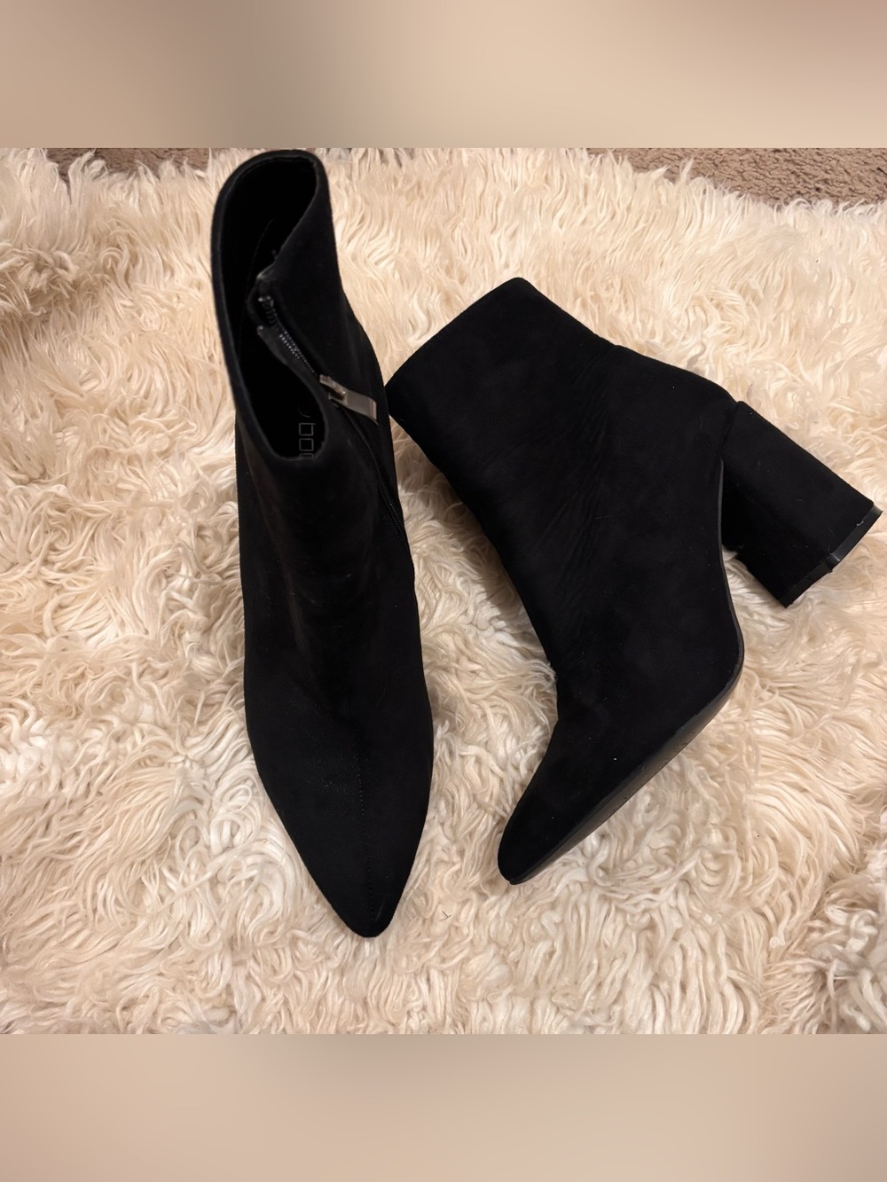 Boohoo Black Suede Pointed Toe Block Heel Ankle Boots